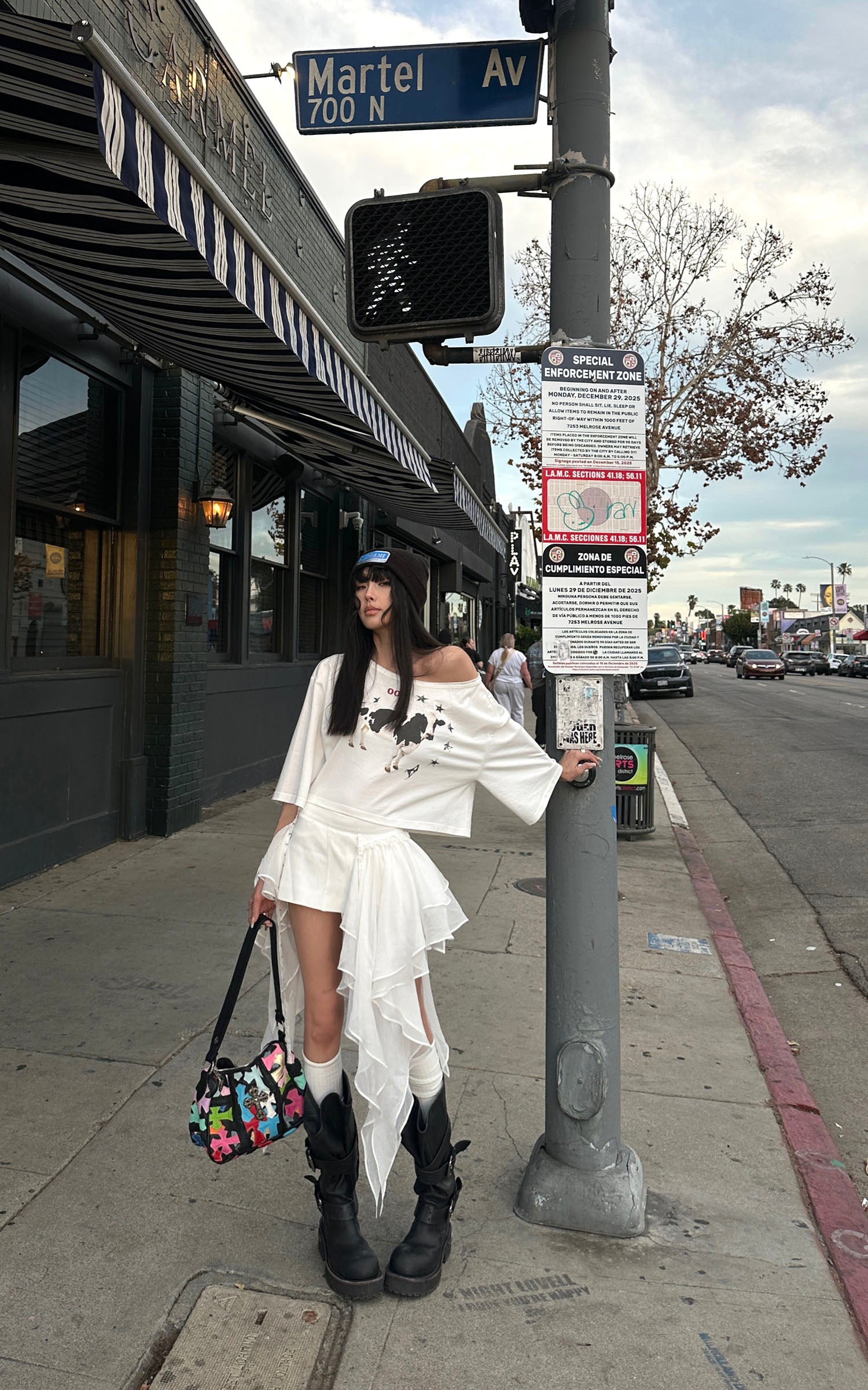 WARDEN EDGE Asymmetric Layered Ruffle Skirt with Draped Chiffon Panels