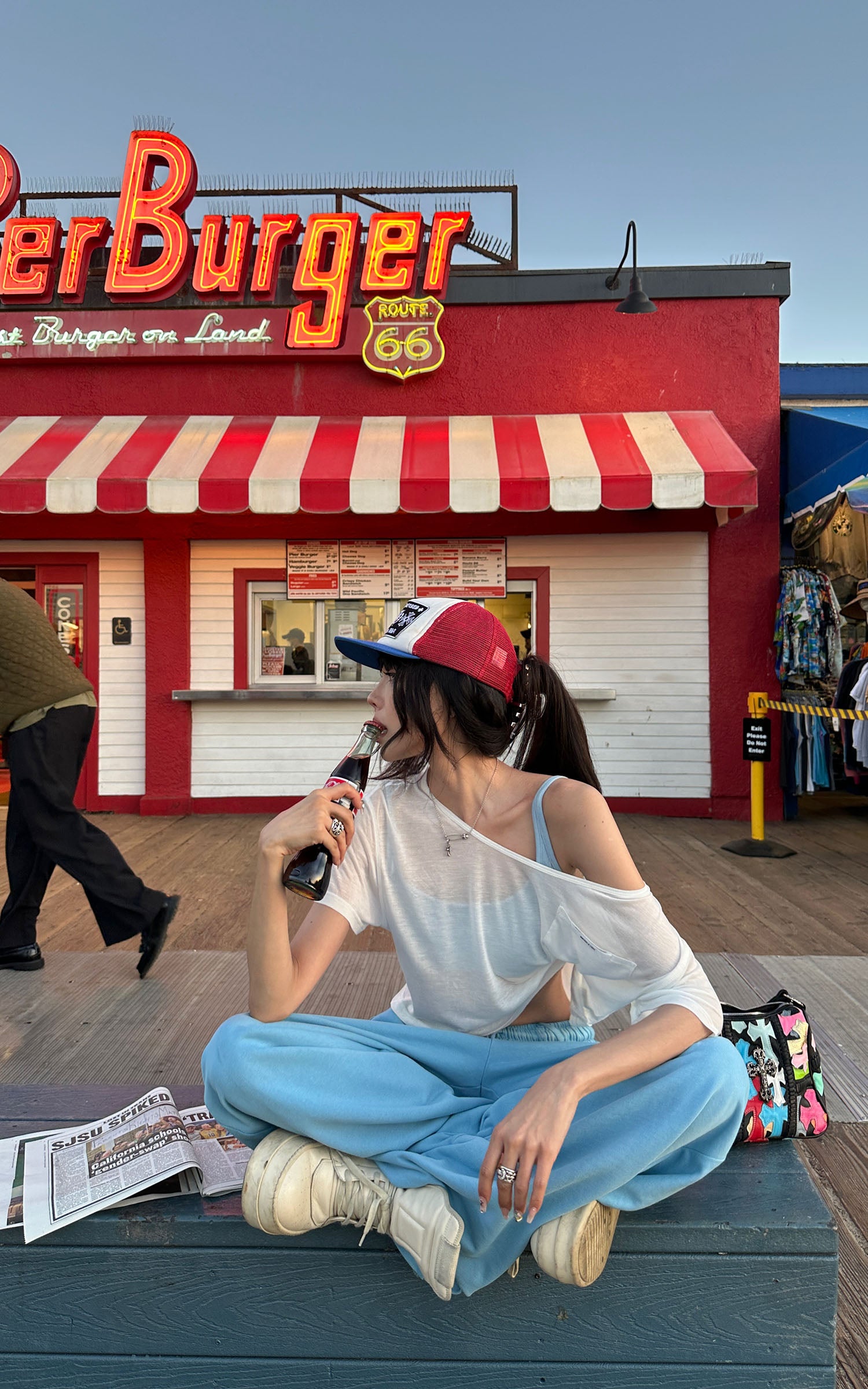 WARDEN EDGE Off-Shoulder Cropped Tee and Ribbed Bra Top Set