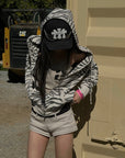 WARDEN EDGE Zebra Print Zip-Up Hoodie