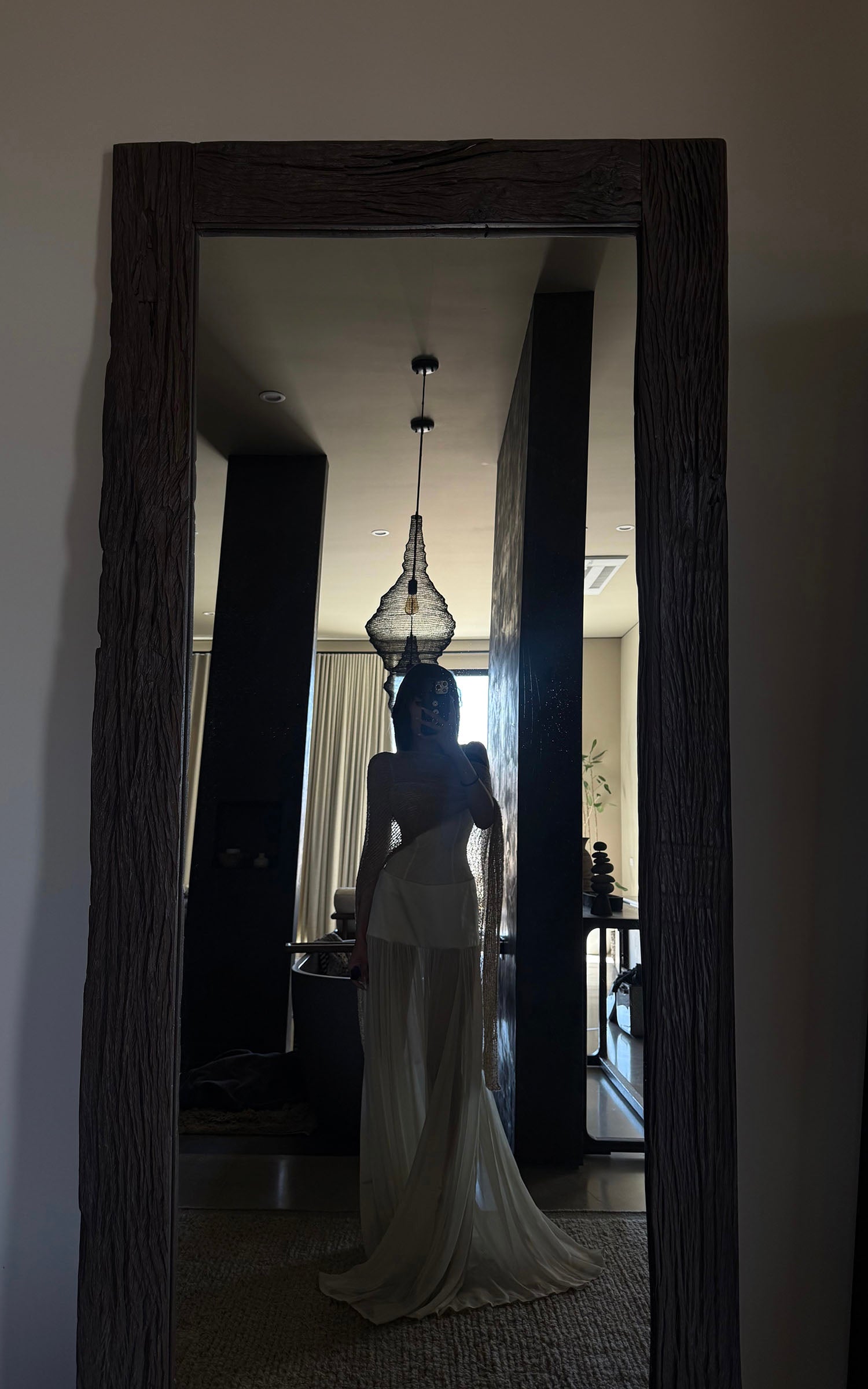 WARDEN EDGE Structured Lace Corset Maxi Dress with Sheer Draped Hem &amp; Lace-Up Back Detail