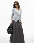 IAMXIAA High-Rise Gathered Maxi Skirt with Raw Hem Detail