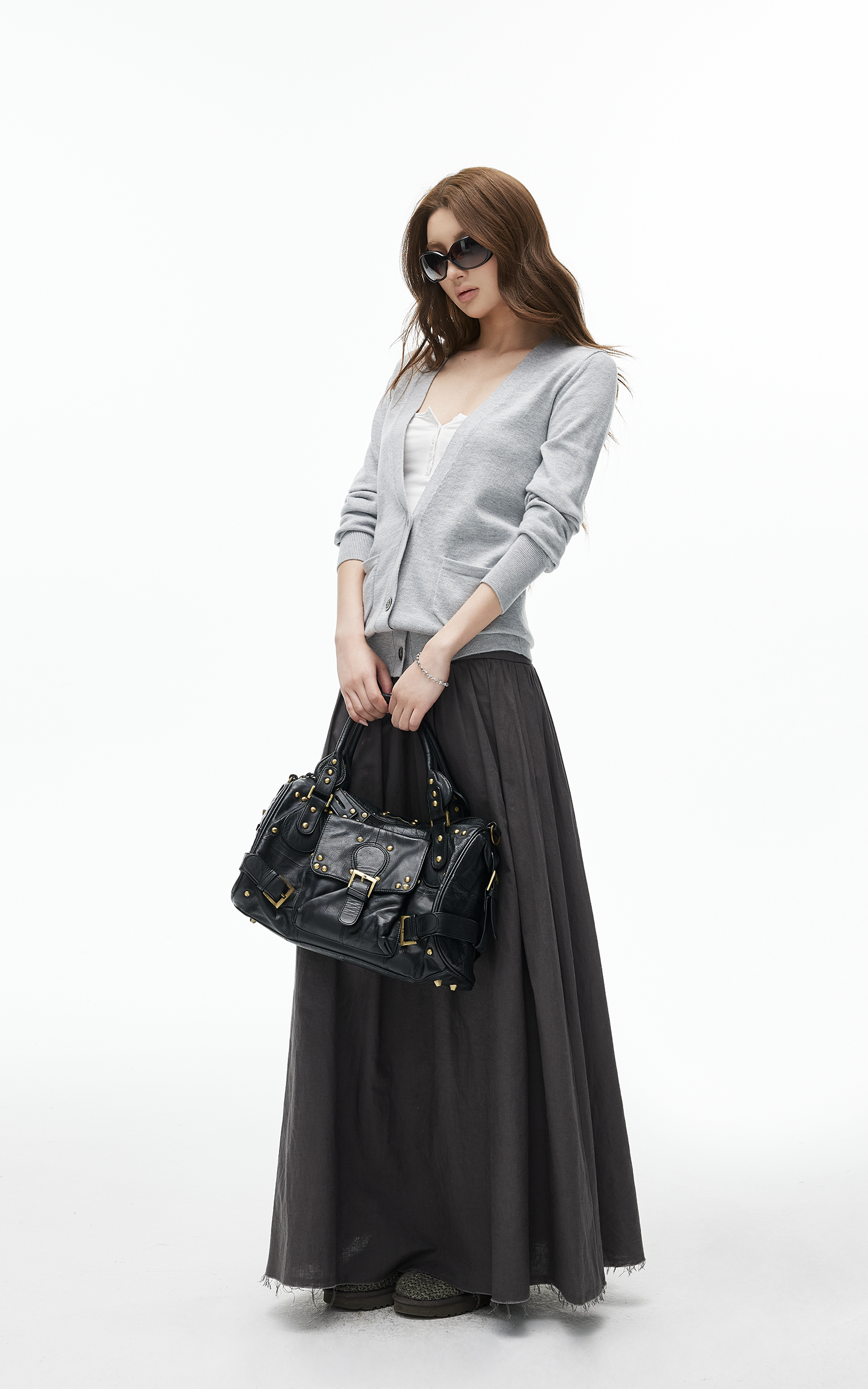 IAMXIAA High-Rise Gathered Maxi Skirt with Raw Hem Detail