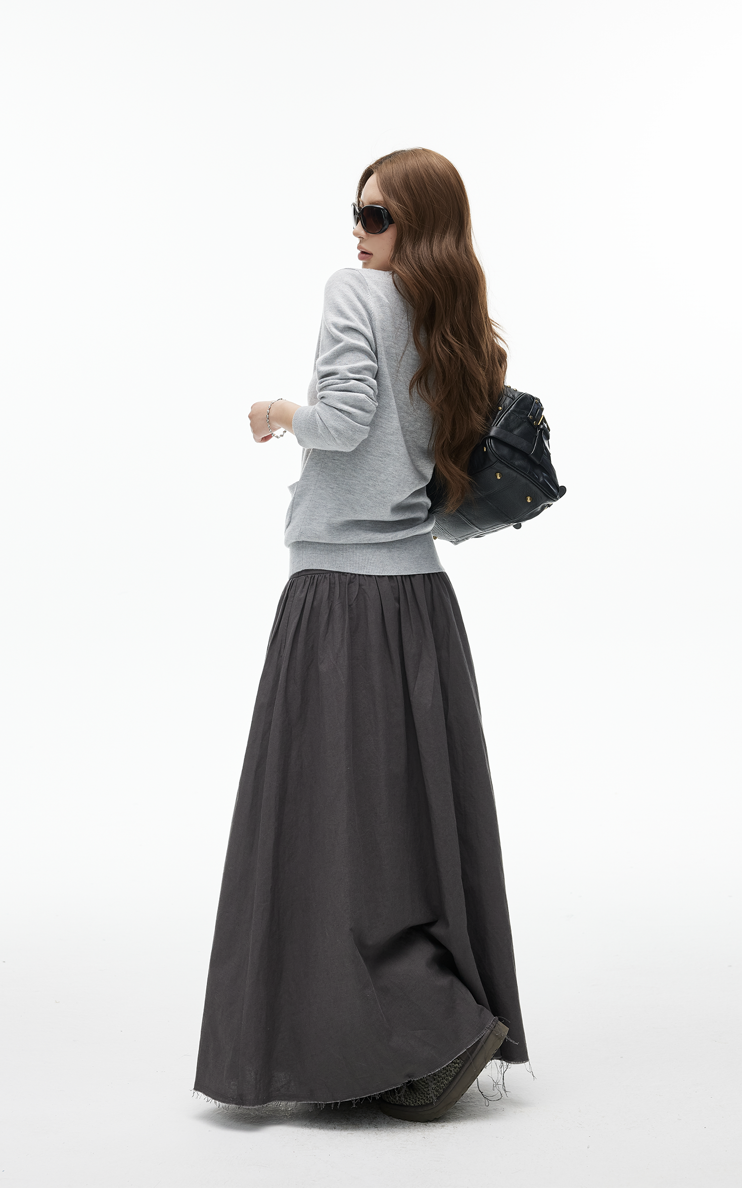 IAMXIAA High-Rise Gathered Maxi Skirt with Raw Hem Detail