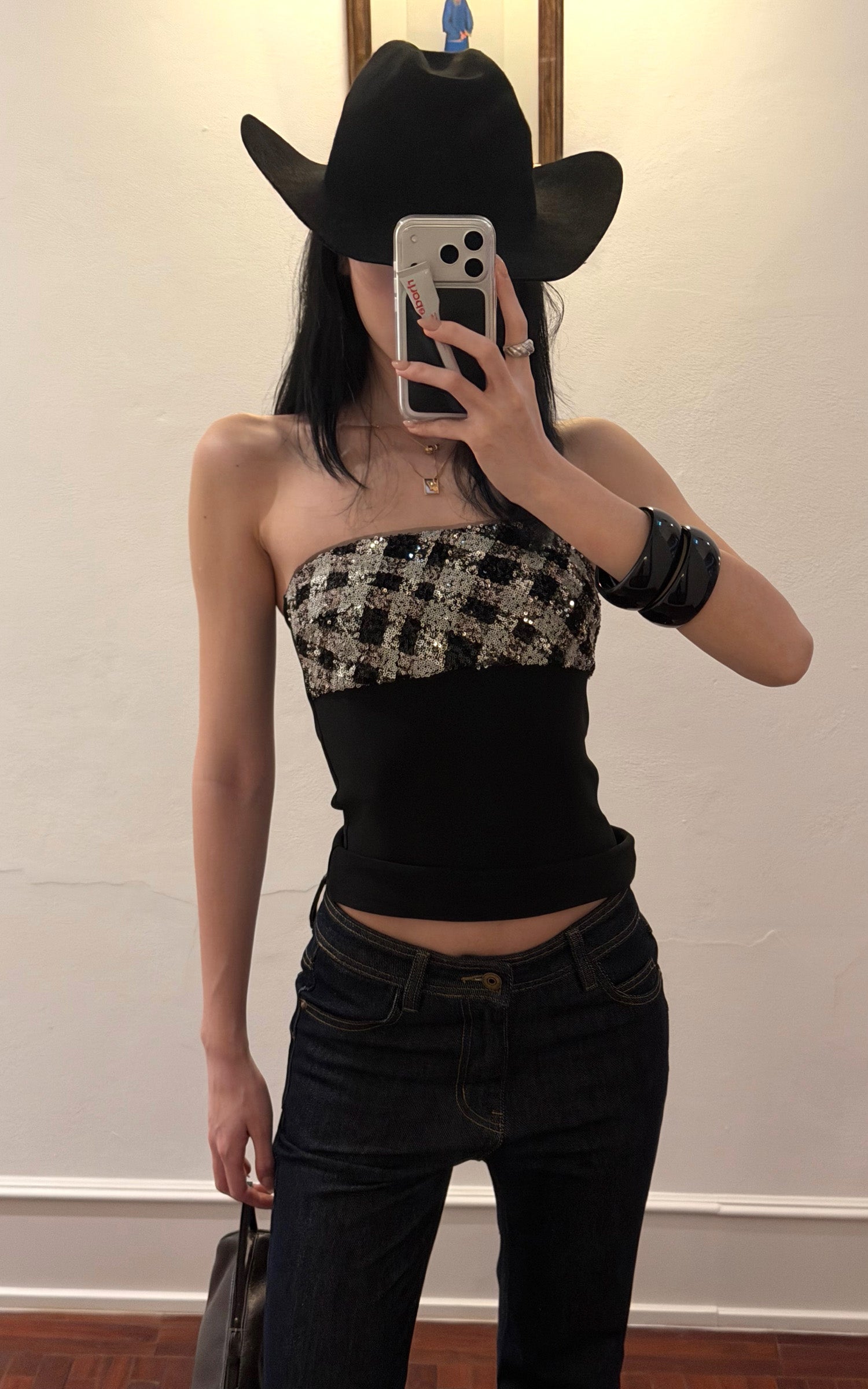 ROVENTE Sequin Panel Strapless Tube Top