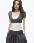 IAMXIAA Deep V Fitted Cropped Knit T-Shirt