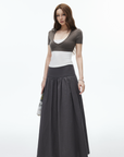 IAMXIAA High-Rise Gathered Maxi Skirt with Raw Hem Detail