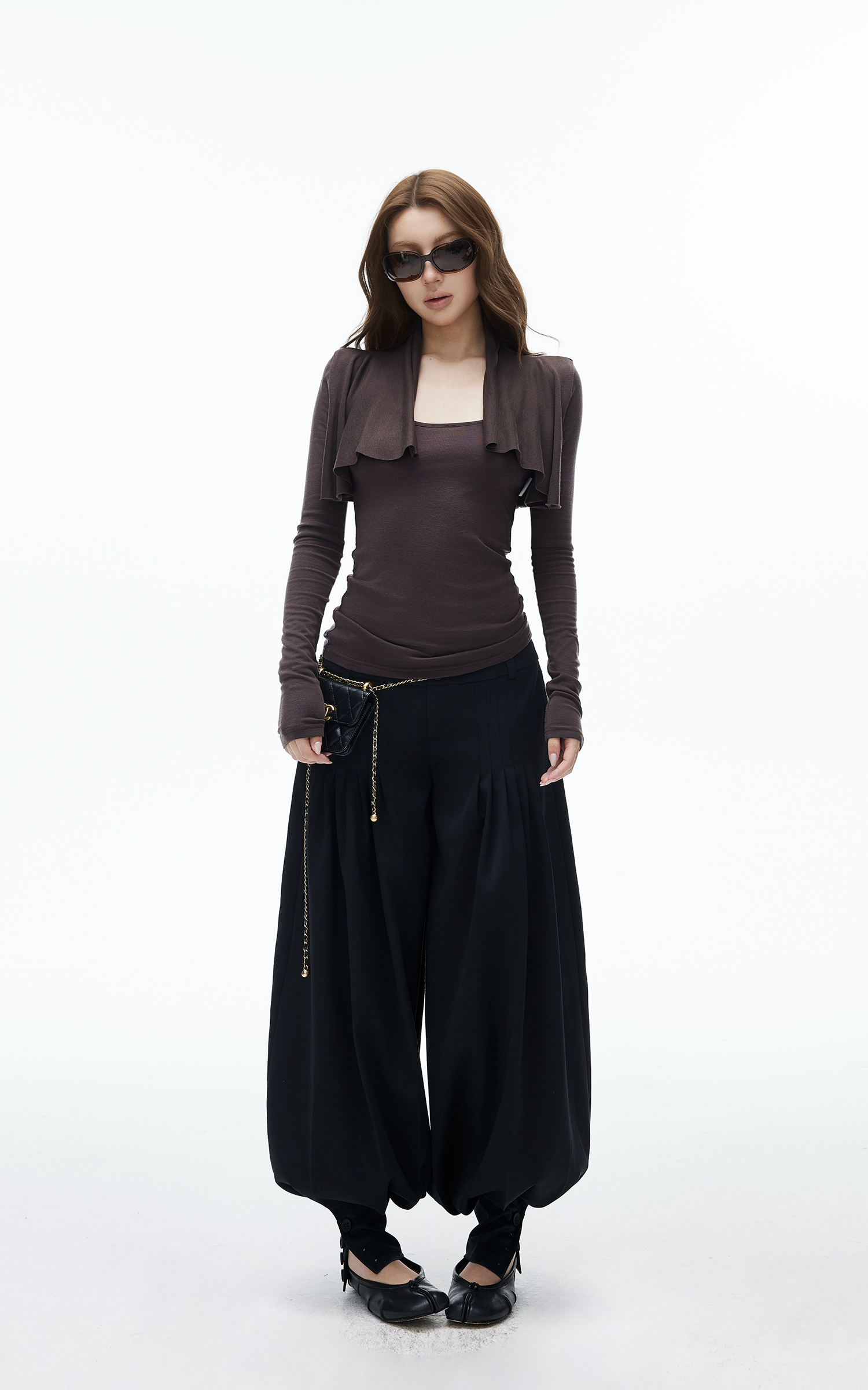 IAMXIAA Pantalon Bouffant Plissé Taille Haute