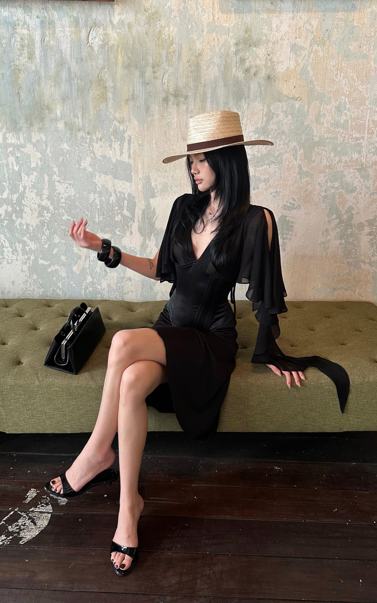 ROVENTE Sheer Drape Corset Top