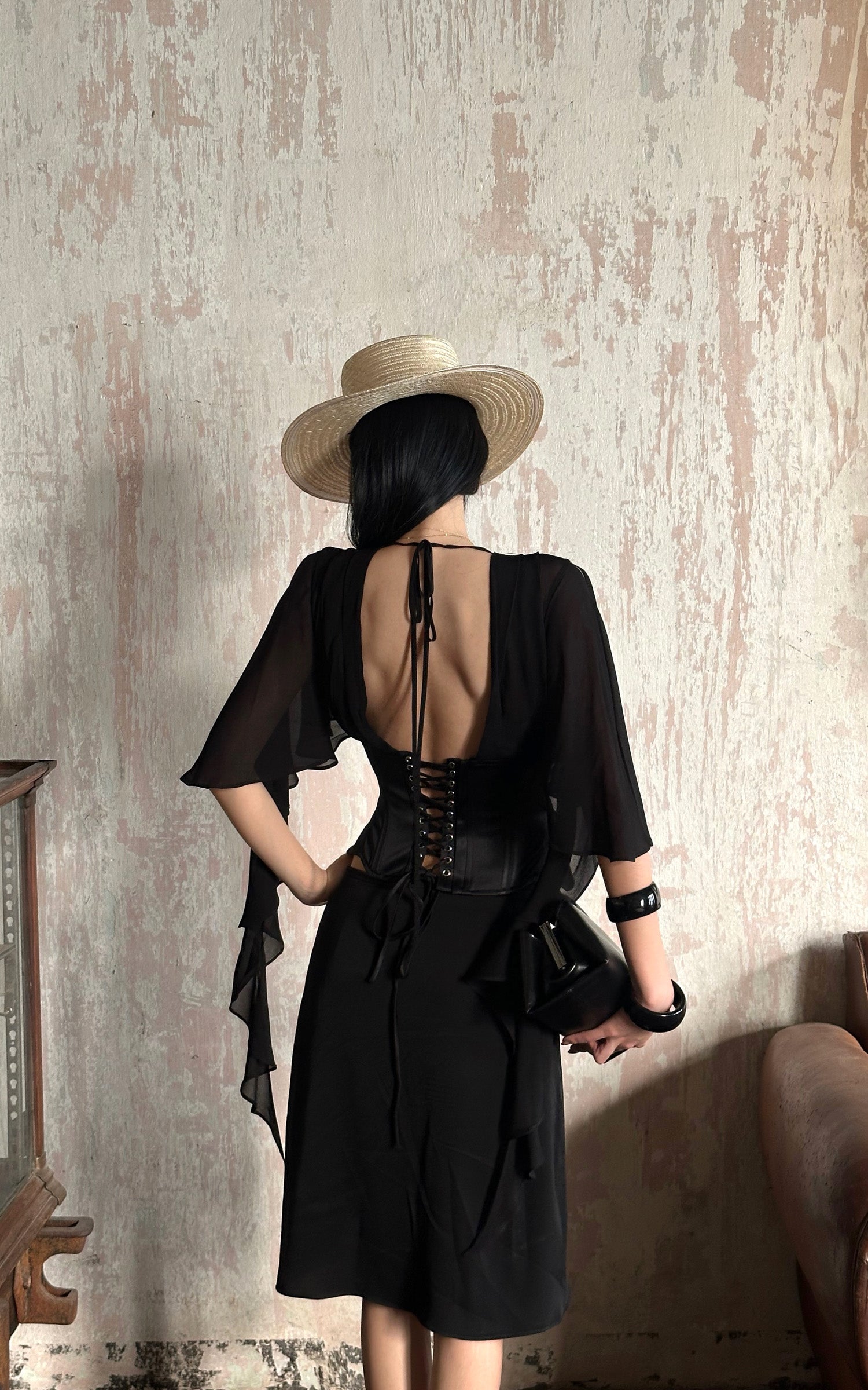 ROVENTE Sheer Drape Corset Top