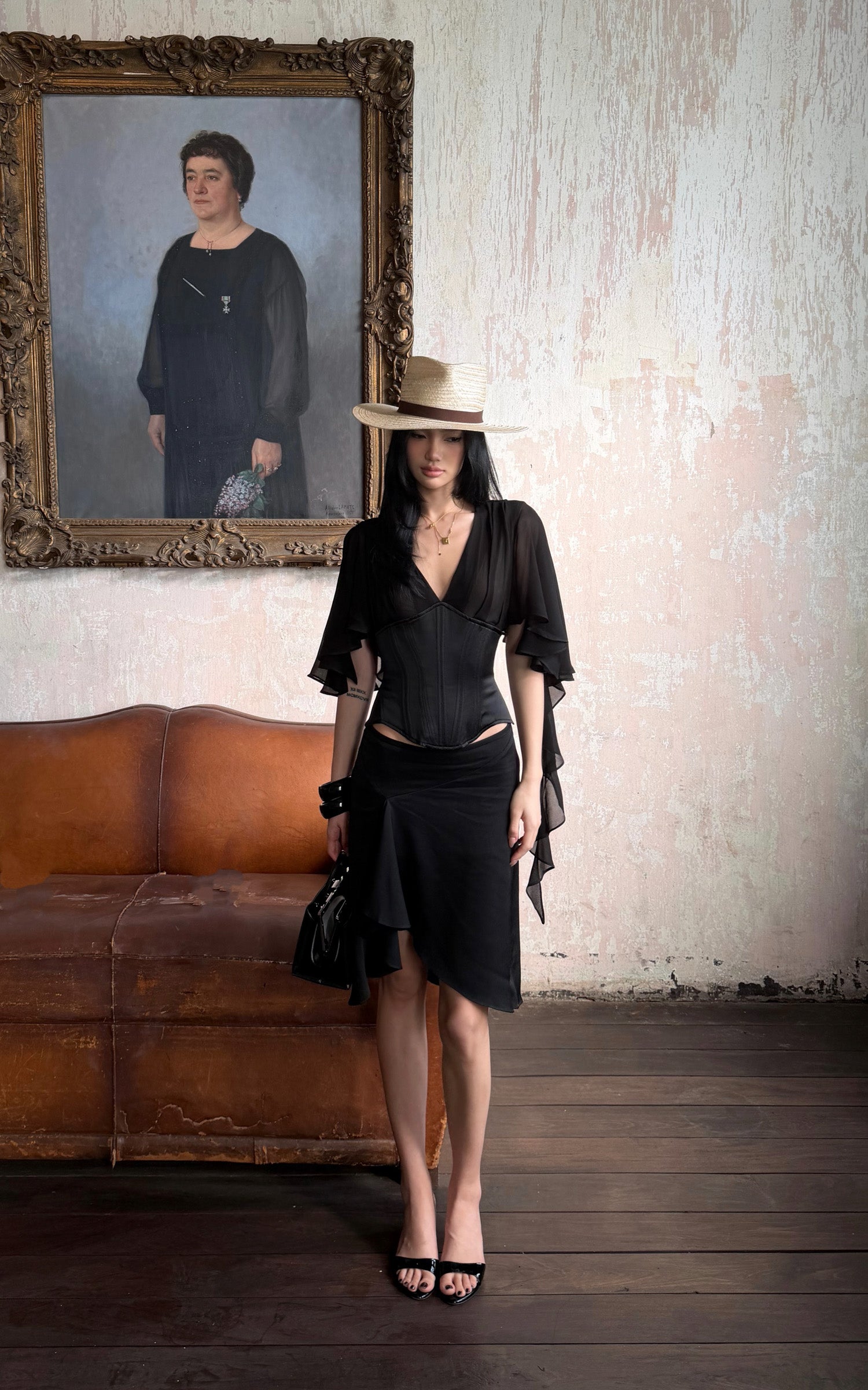 ROVENTE Sheer Drape Corset Top