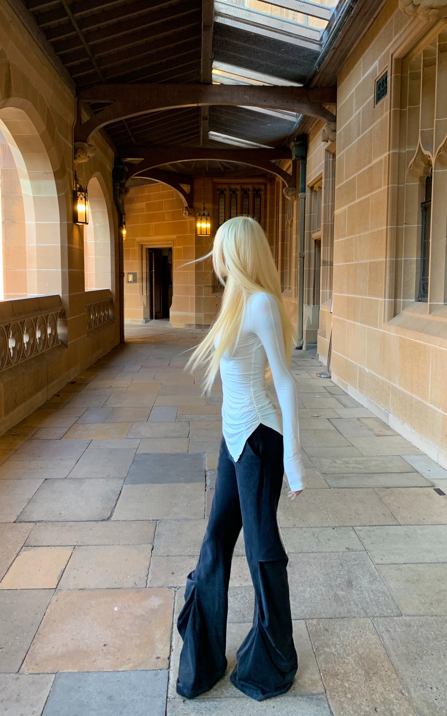 Rase le sol Asymmetric Off-Shoulder Ruched Long Sleeve Top