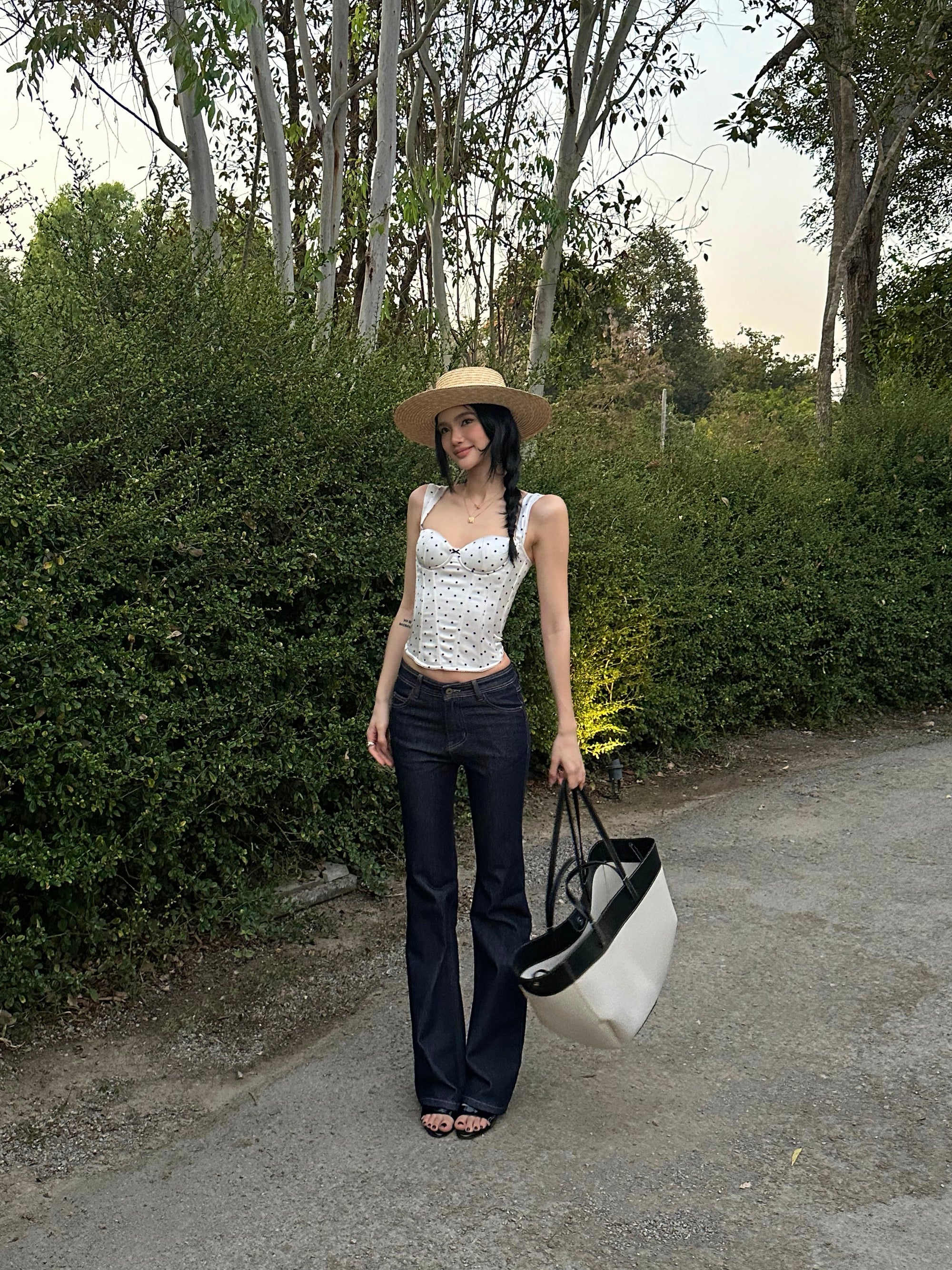 ROVENTE Polka Dot Structured Corset Camisole