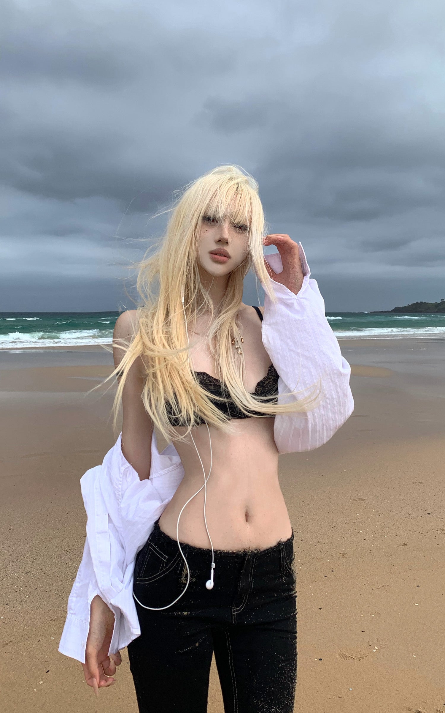 Rase le sol Embroidered Back Detail Oversized Shirt Lightweight Textured Relaxed Fit Shirt