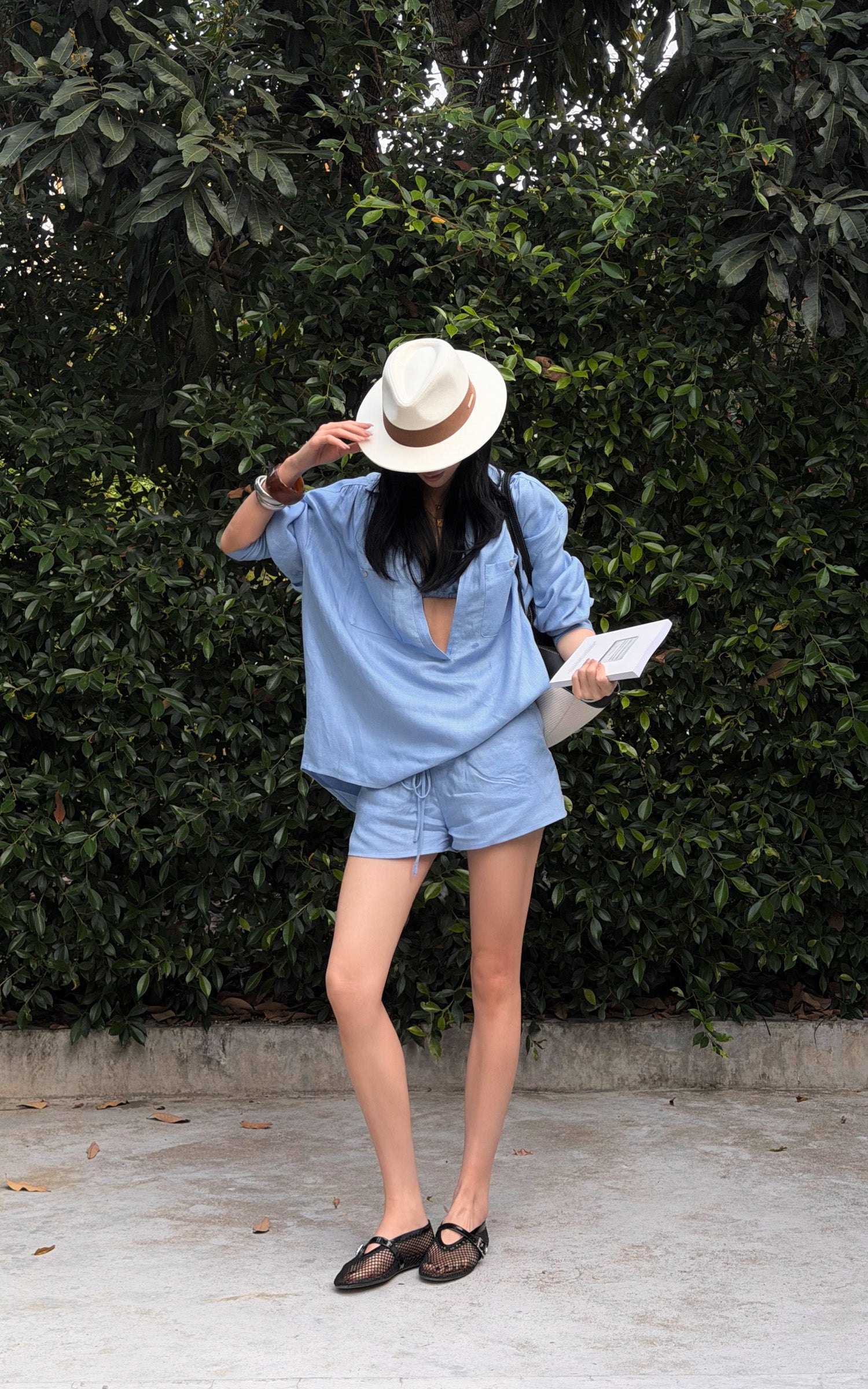 ROVENTE Relaxed Drape Shirt &amp; Drawstring Shorts Set