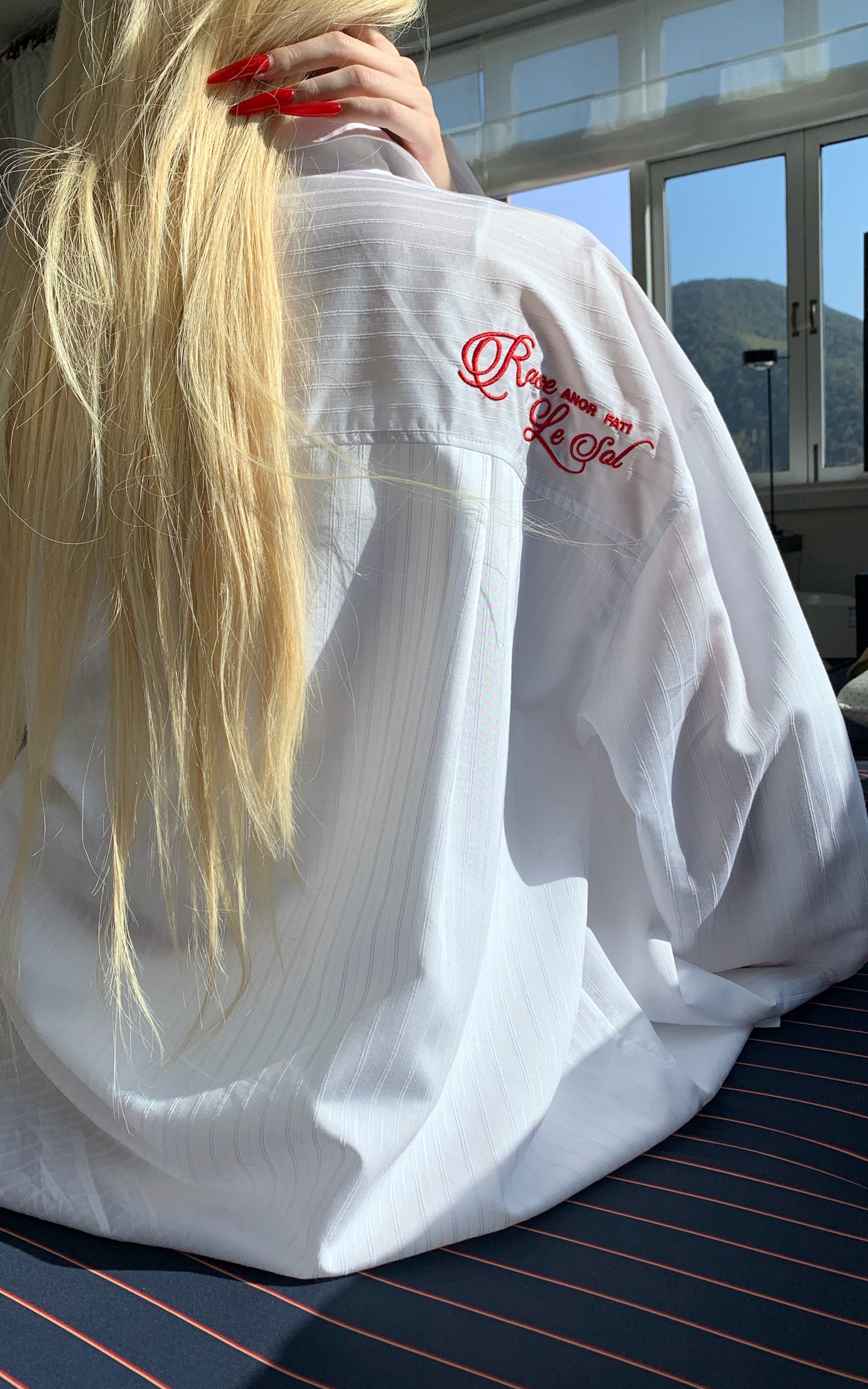 Rase le sol Embroidered Back Detail Oversized Shirt Lightweight Textured Relaxed Fit Shirt