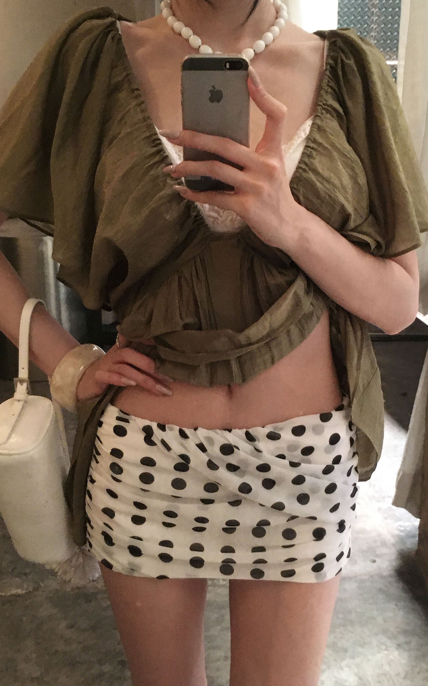 Hydrae Polka Dot Ruched Mini Skirt High Rise Bodycon Fitted Micro Skirt