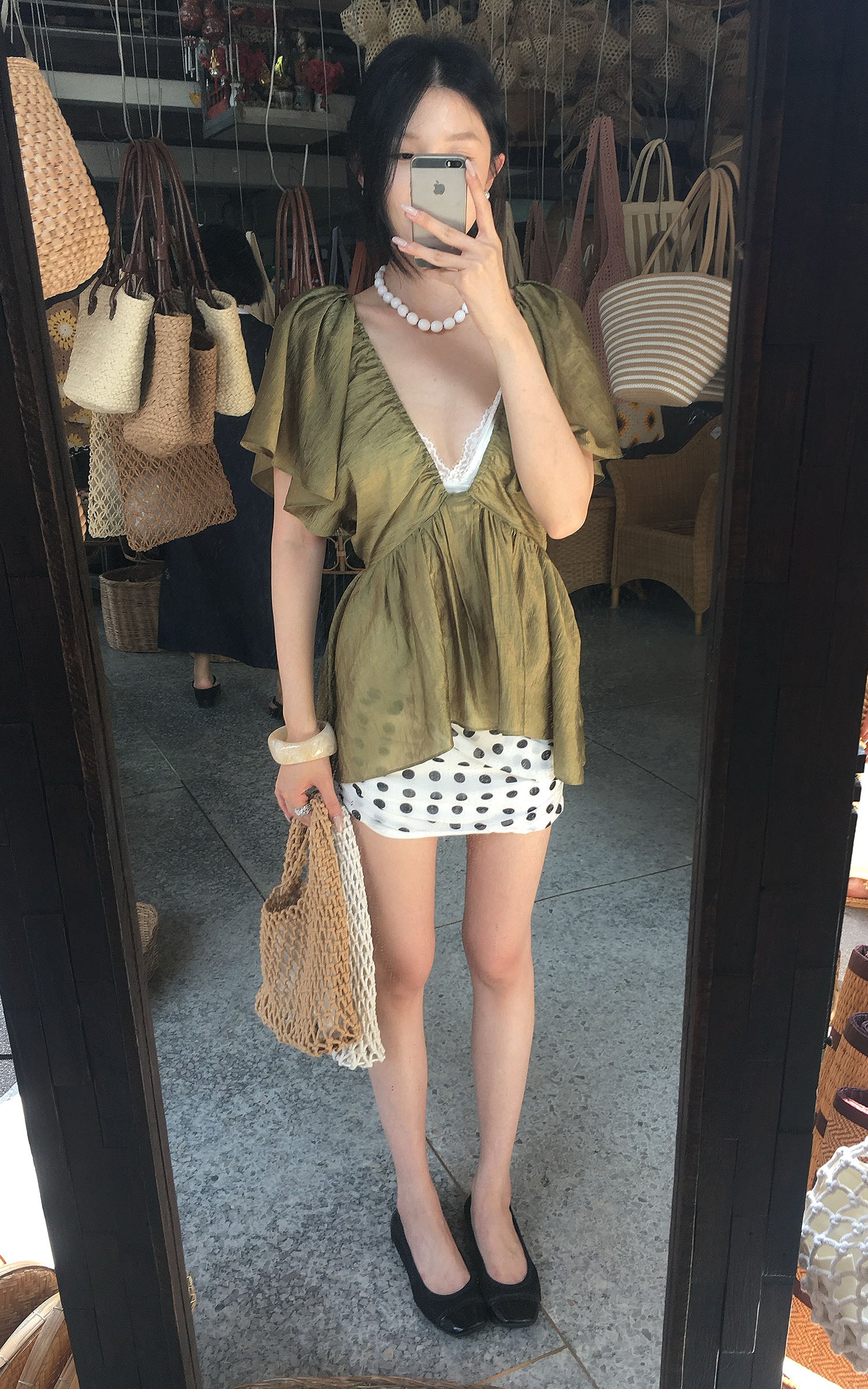 Hydrae Polka Dot Ruched Mini Skirt High Rise Bodycon Fitted Micro Skirt