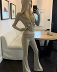 Rase le sol 셔링 후드 집업 상의 & 플레어 팬츠 세트
