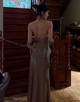 Hydrae Ruched Halter Maxi Dress with Shell Detail