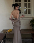 Hydrae Ruched Halter Maxi Dress with Shell Detail