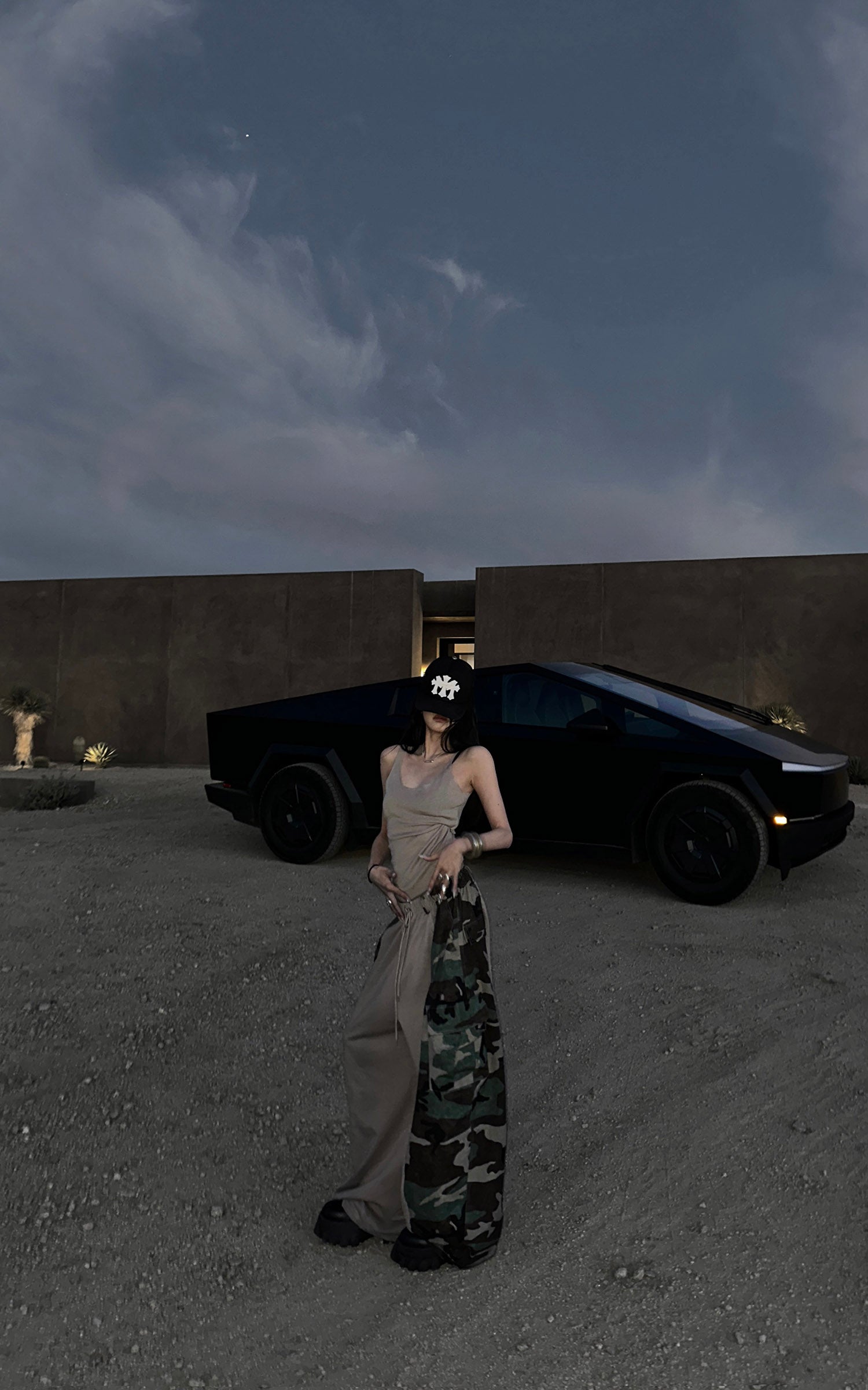 WARDEN EDGE Camo Panel Wide Leg Pants Drawstring Utility Cargo Pants