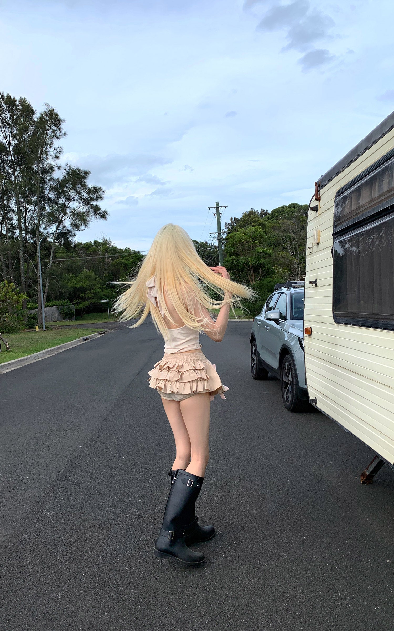 Rase le sol Jupe Mini à Volants Superposés avec Détails Nœud