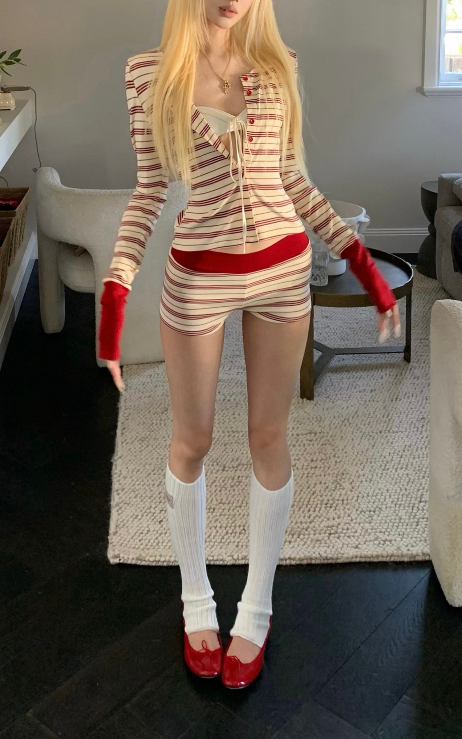 Rase le sol Striped Button-Up Top &amp; Shorts Set