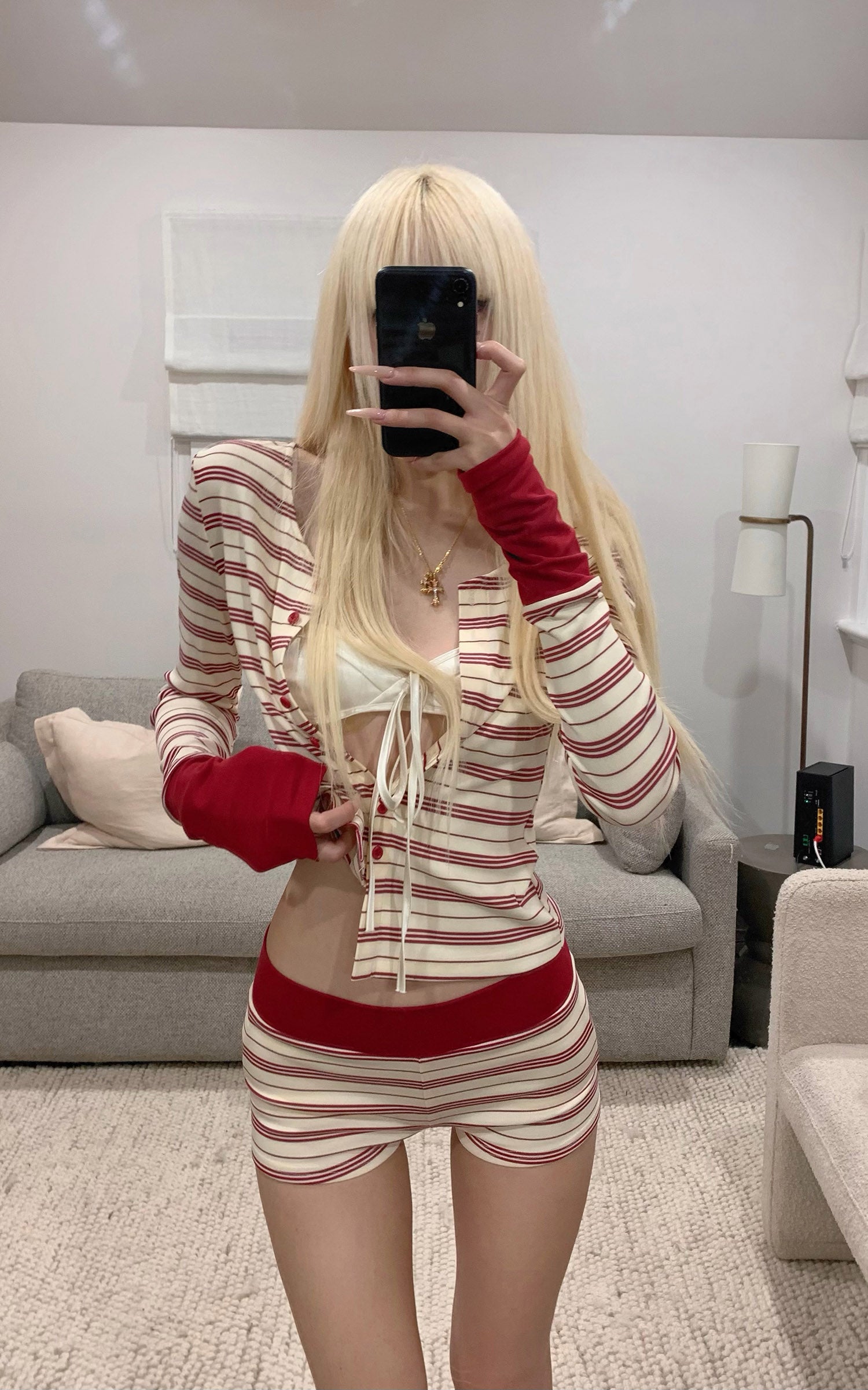 Rase le sol Striped Button-Up Top &amp; Shorts Set