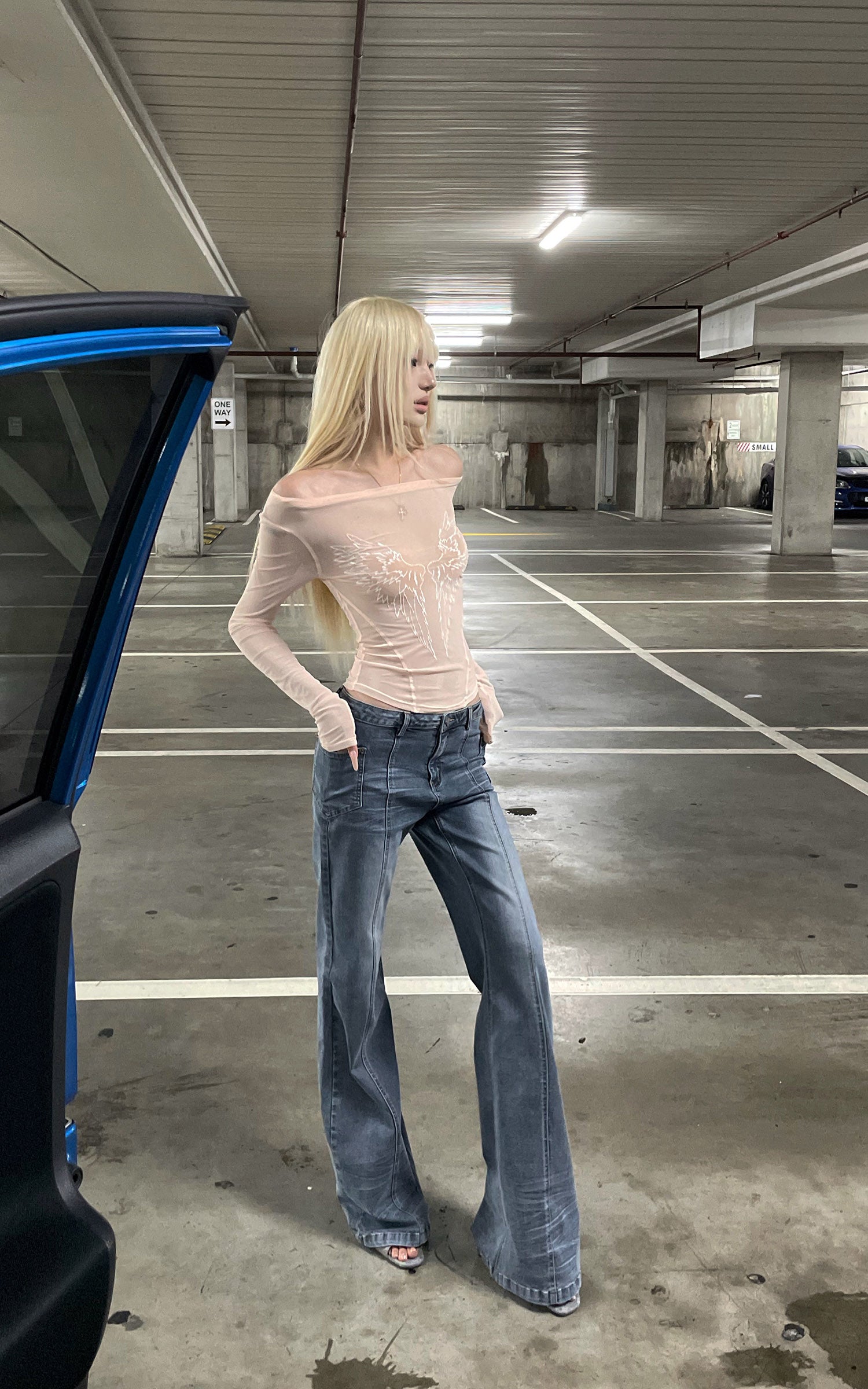 Rase le sol Structured Seam Flared Denim Pants