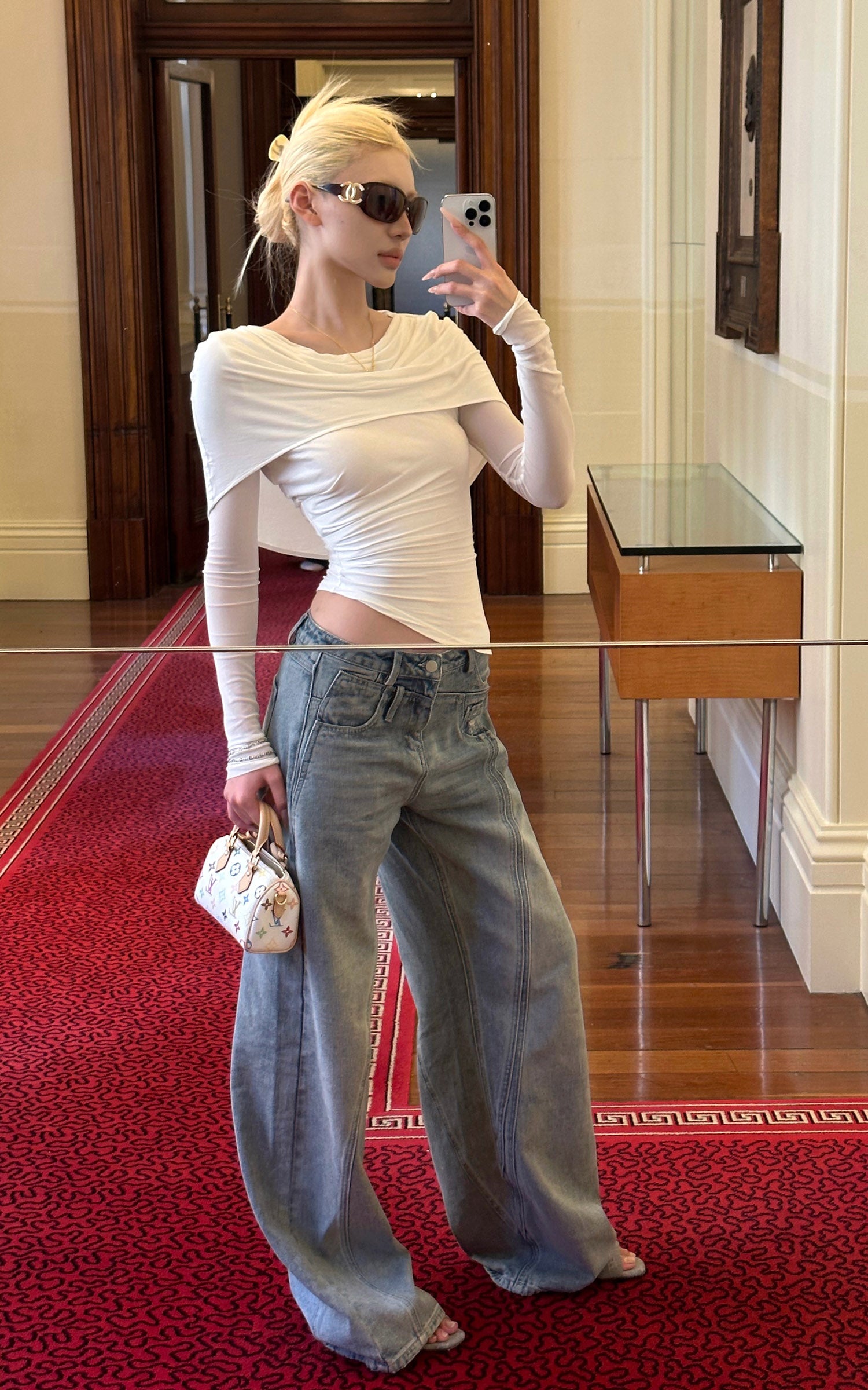 Rase le sol Asymmetric Draped Long Sleeve Top