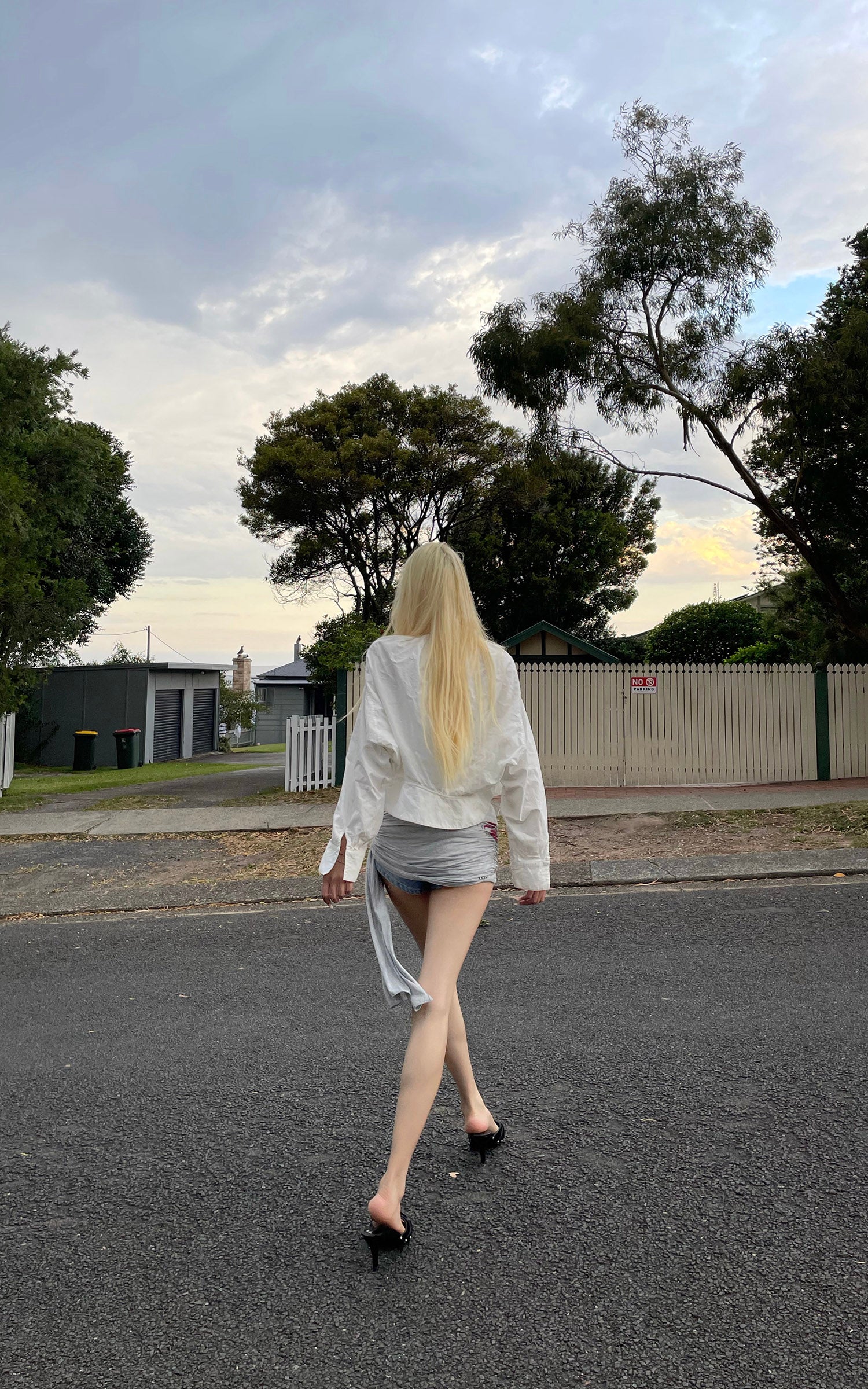 Rase le sol Denim Shorts with Draped Graphic Hem Extender