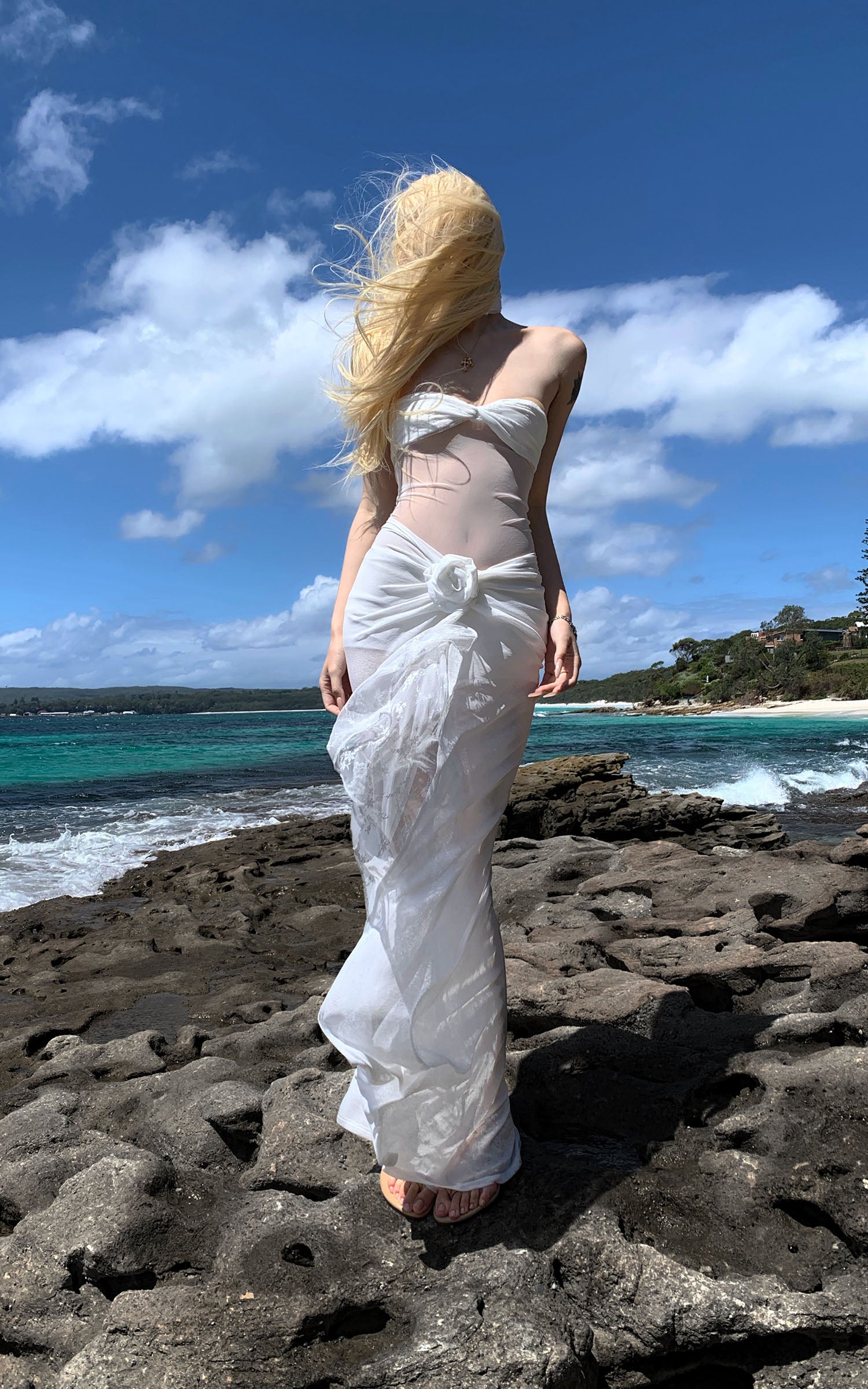 Rase le sol 로즈 매듭 드레이프 튜브탑 &amp; 슬릿 맥시 스커트 세트