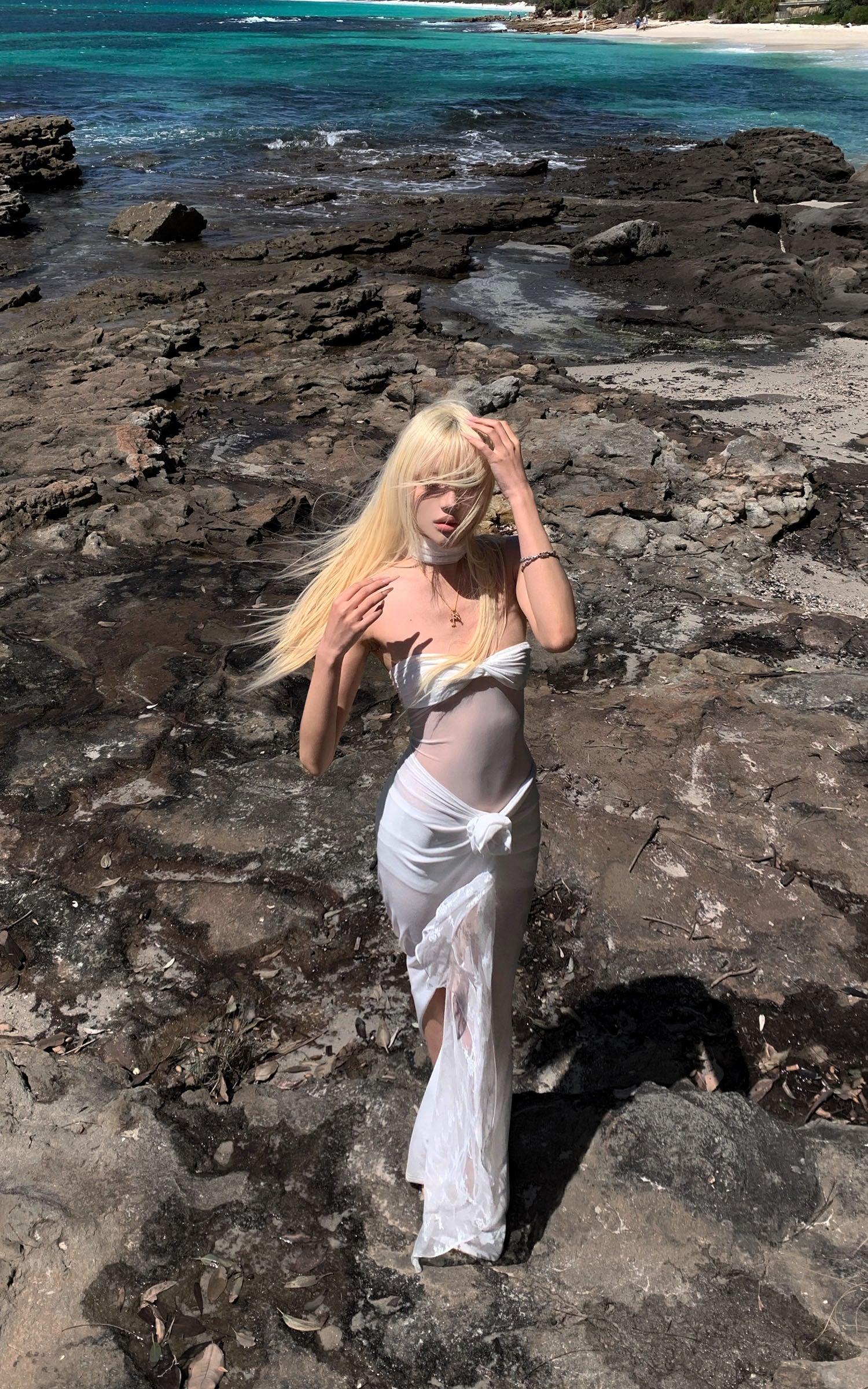 Rase le sol 로즈 매듭 드레이프 튜브탑 &amp; 슬릿 맥시 스커트 세트