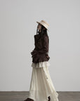 DOINDULGE Layered Ruffle Asymmetric Hem Striped Maxi Skirt
