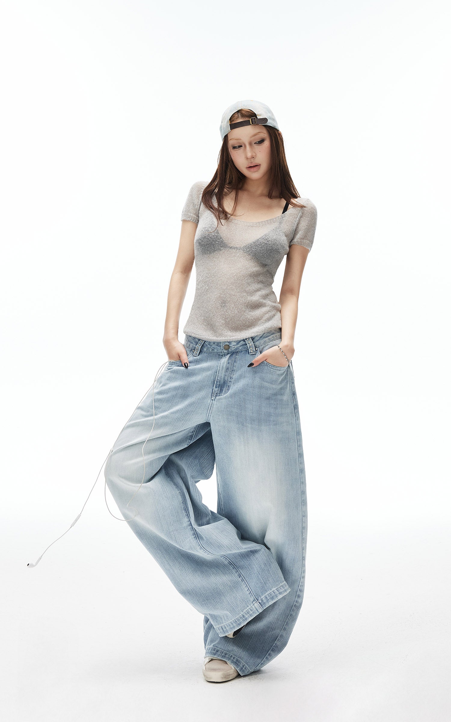 IAMXIAA Sheer Knit Scoop Neck Fitted Tee