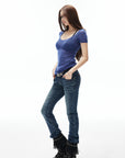 IAMXIAA Sheer Knit Scoop Neck Fitted Tee