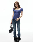 IAMXIAA Sheer Knit Scoop Neck Fitted Tee