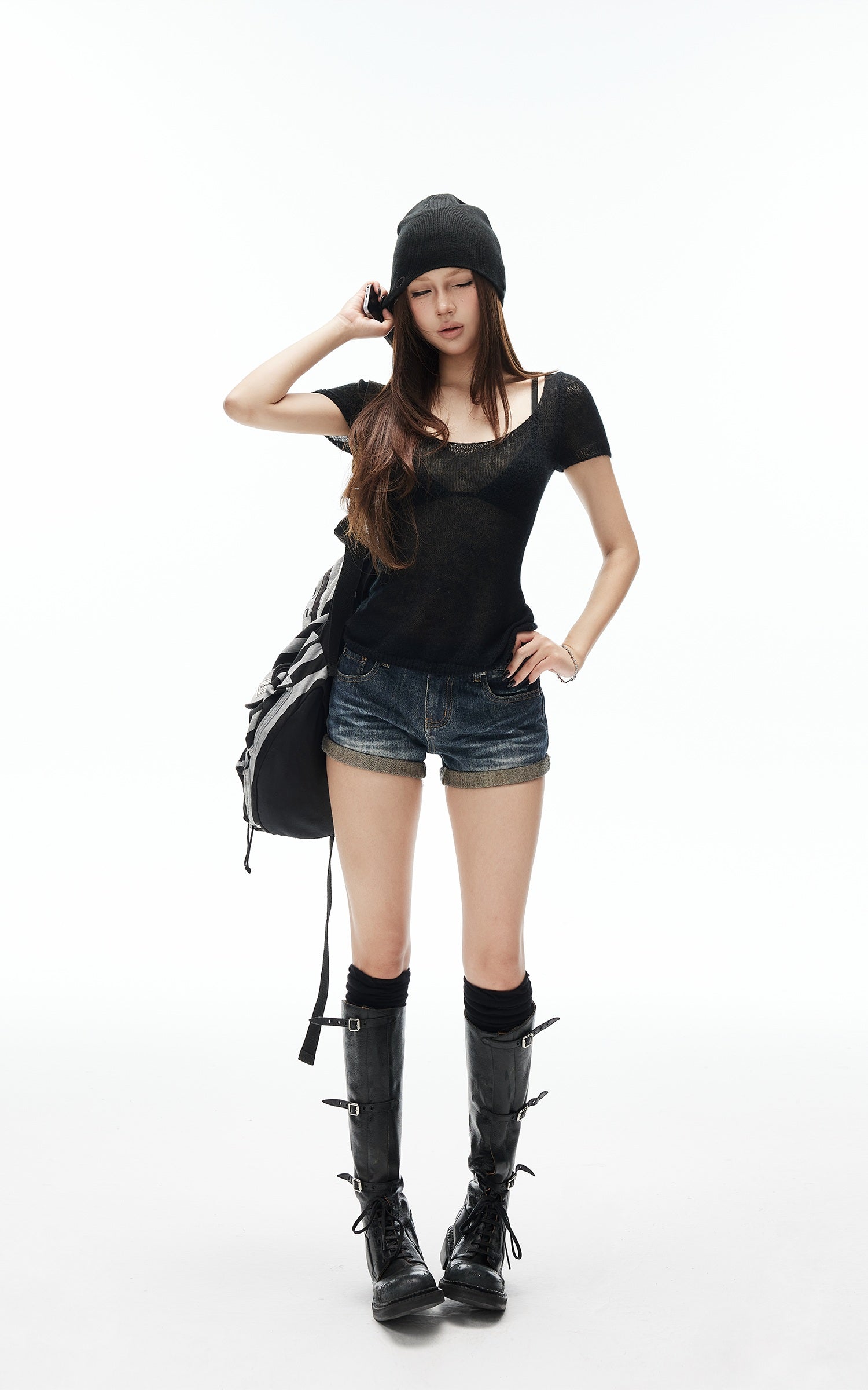 IAMXIAA Washed Low Rise Denim Shorts