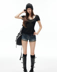IAMXIAA Washed Low Rise Denim Shorts
