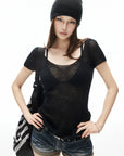 IAMXIAA Sheer Knit Scoop Neck Fitted Tee