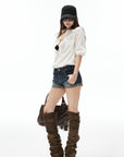 IAMXIAA Washed Low Rise Denim Shorts