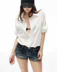 IAMXIAA Washed Low Rise Denim Shorts