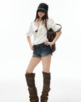 IAMXIAA Washed Low Rise Denim Shorts