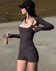 ROVENTE Layered Sculpt Long Sleeve Top & Fitted Shorts Set