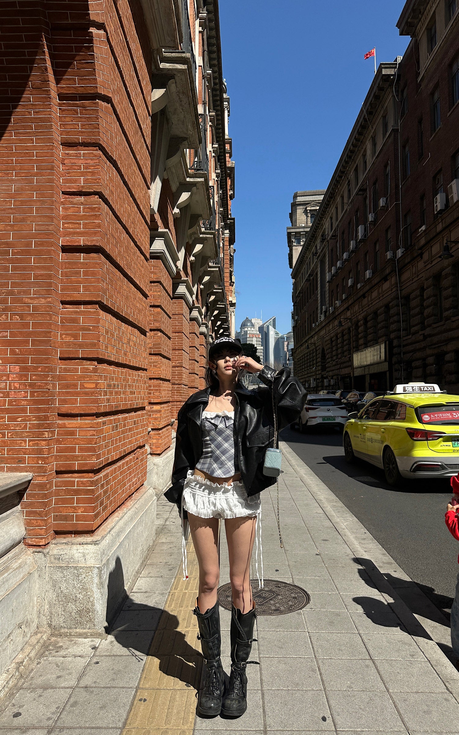 WARDEN EDGE Off Shoulder Plaid Corset Top Lace Trim Structured Bustier