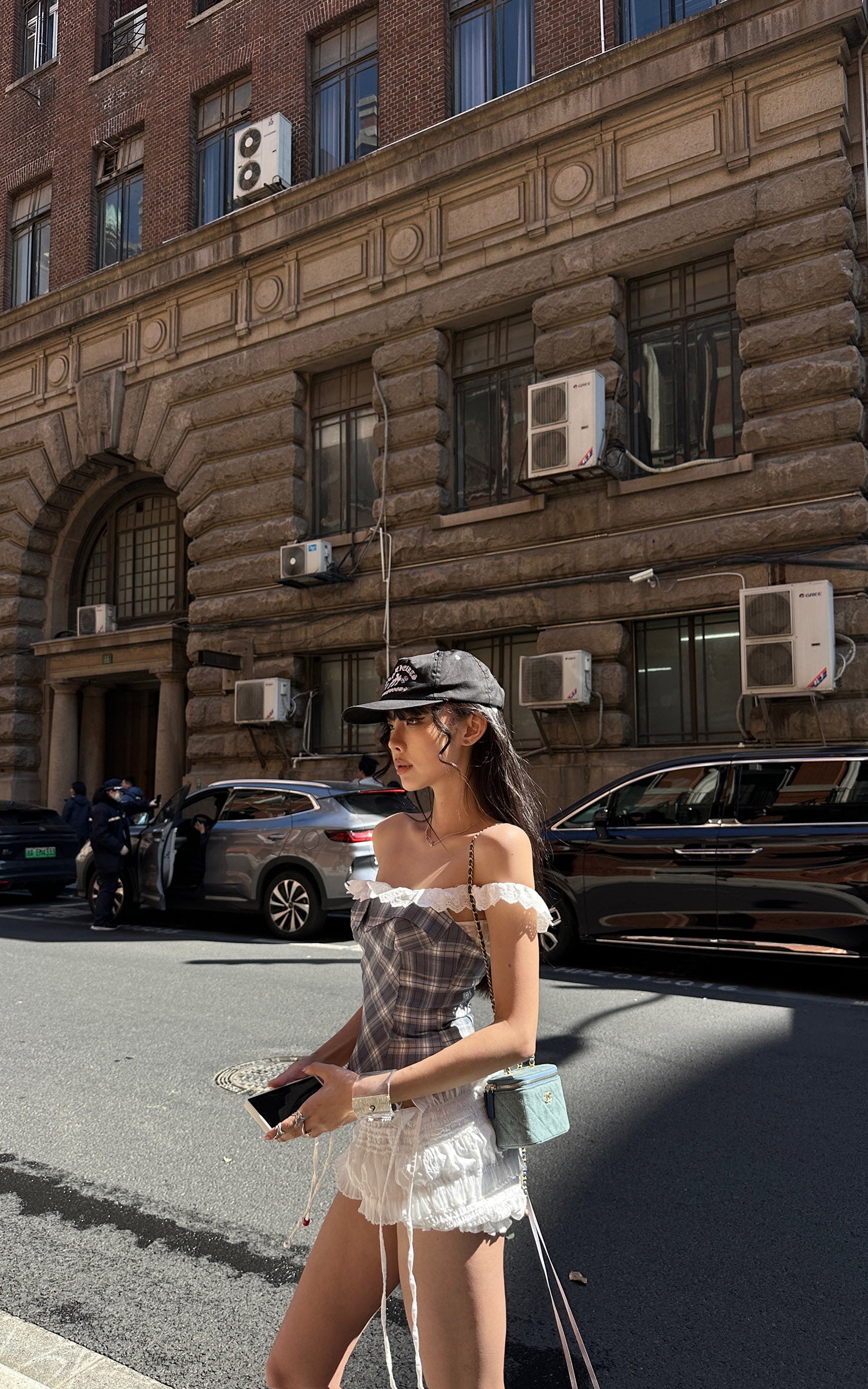 WARDEN EDGE Off Shoulder Plaid Corset Top Lace Trim Structured Bustier