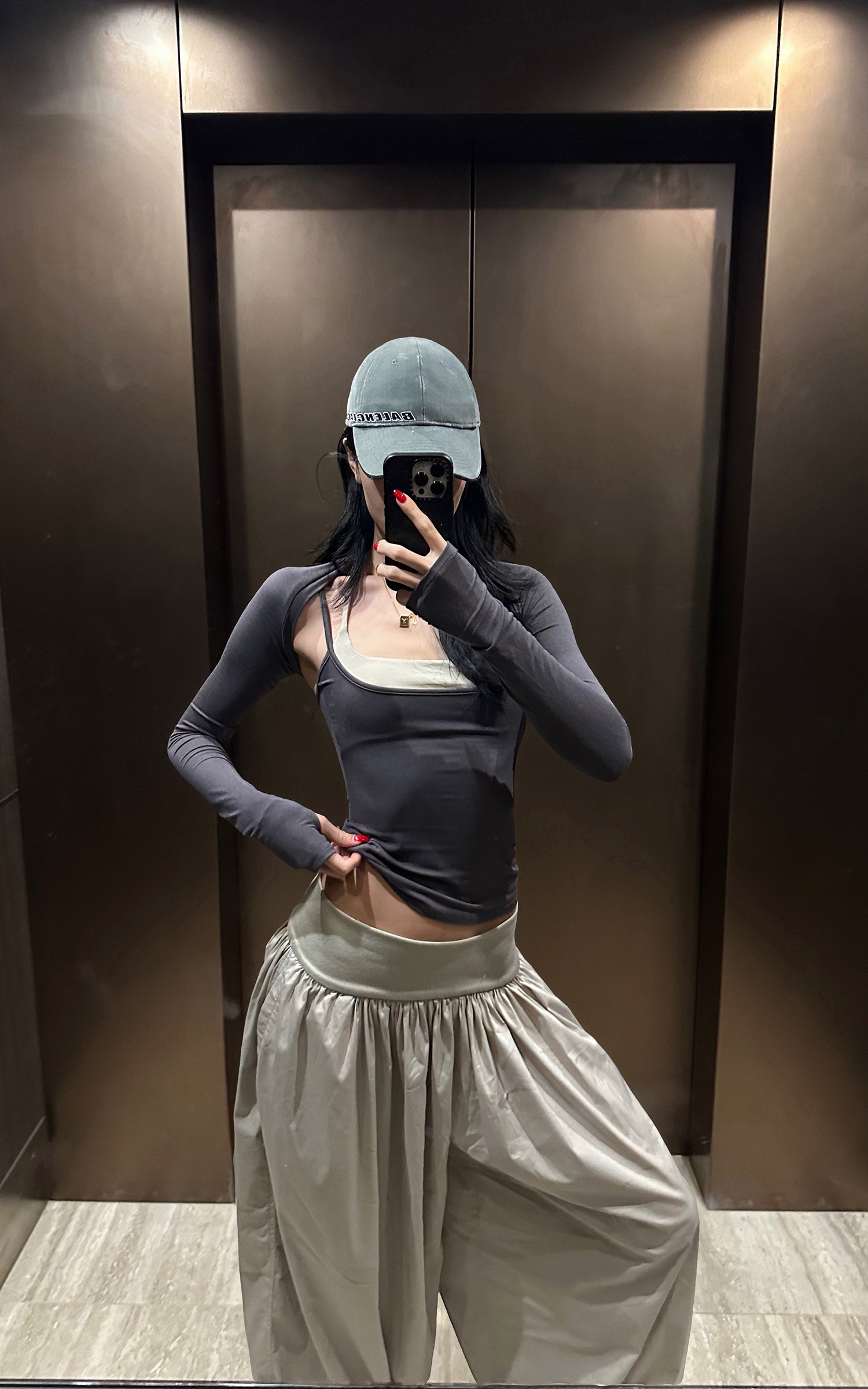 ROVENTE Layered Sculpt Long Sleeve Top &amp; Fitted Shorts Set