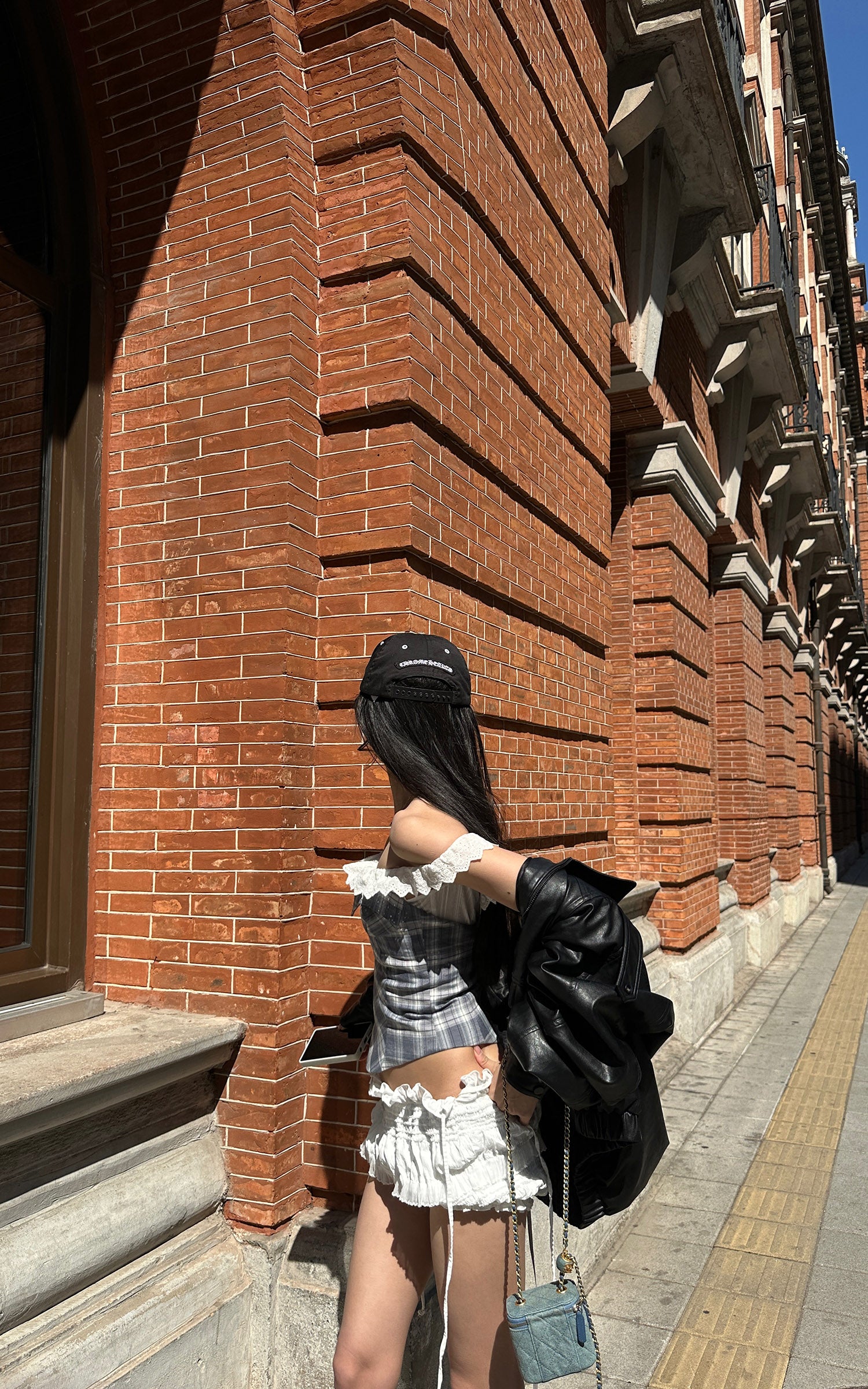 WARDEN EDGE Off Shoulder Plaid Corset Top Lace Trim Structured Bustier