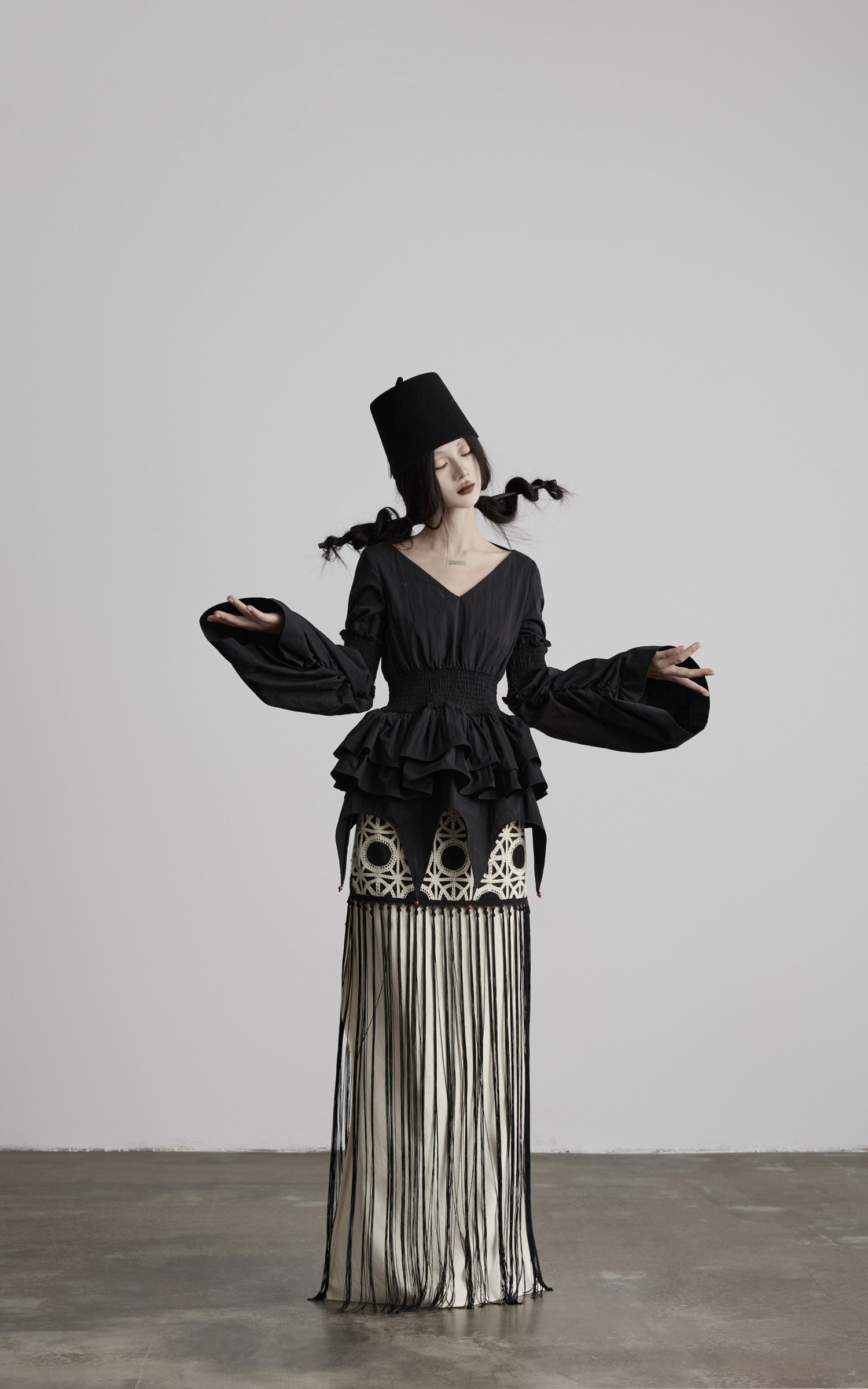DOINDULGE Crochet Panel Fringe Skirt