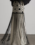 DOINDULGE Crochet Panel Fringe Skirt